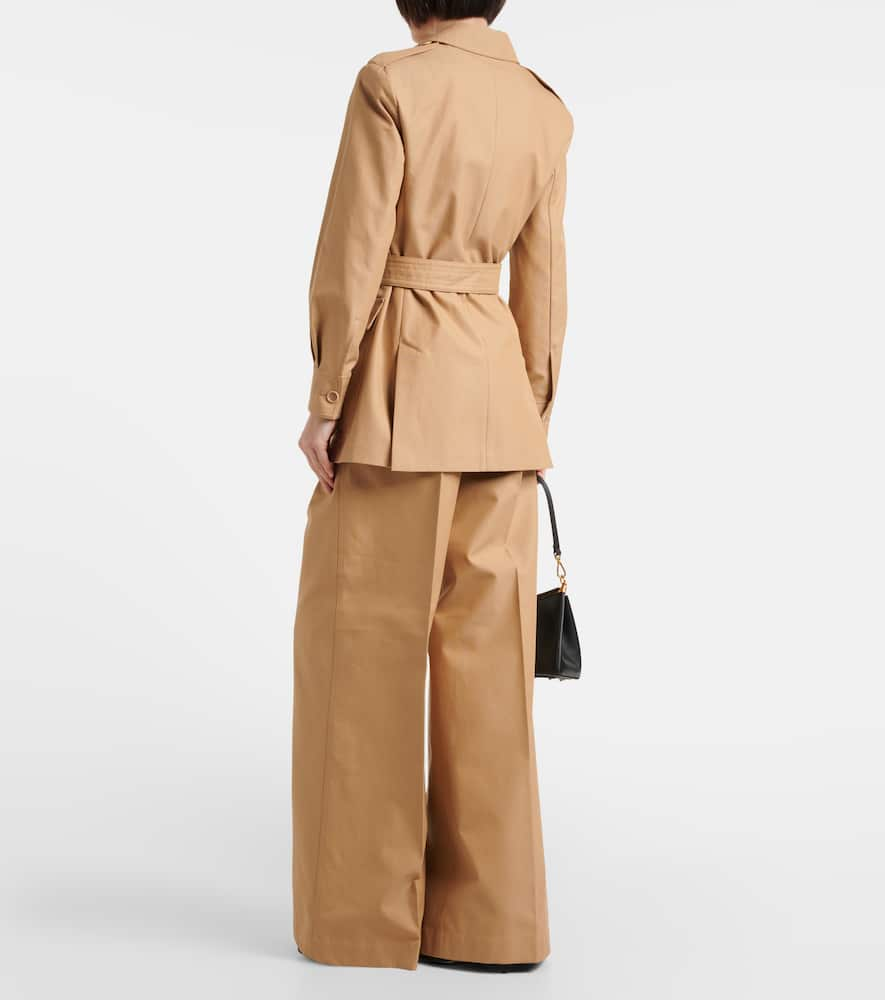 Shop Max Mara Pacos Belted Cotton Canvas Jacket In Brown