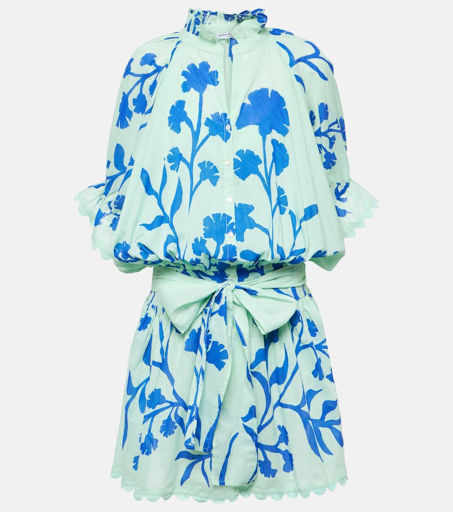 Shop Juliet Dunn Floral Cotton Shirt Dress In Aqua/r.blue