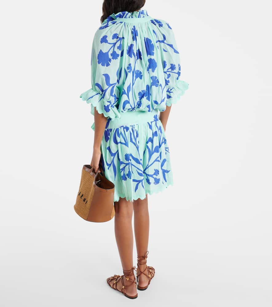 Shop Juliet Dunn Floral Cotton Shirt Dress In Aqua/r.blue