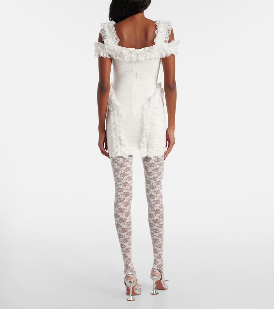 Self-portrait Knit Ruffle Mini Dress In White