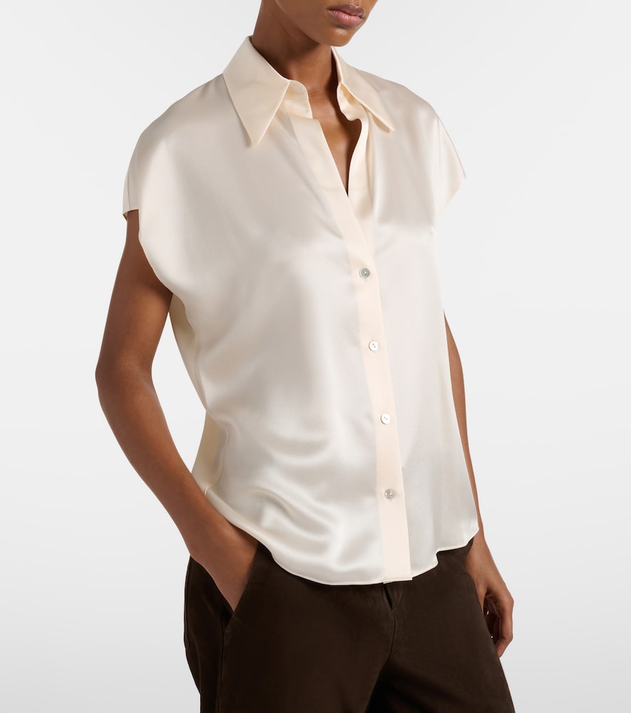 Vince Silk Chiffon Blouse With Ruched Back Detail In Neutrals