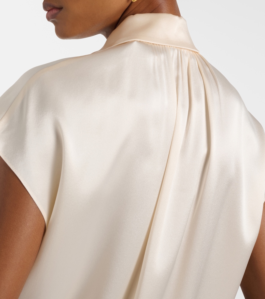 Vince Silk Chiffon Blouse With Ruched Back Detail In Neutrals