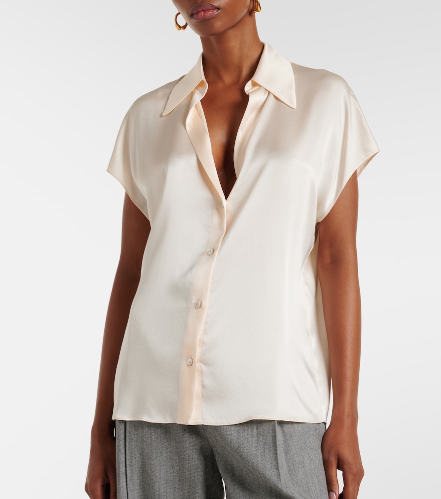 Vince Silk Chiffon Blouse With Ruched Back Detail In Neutrals