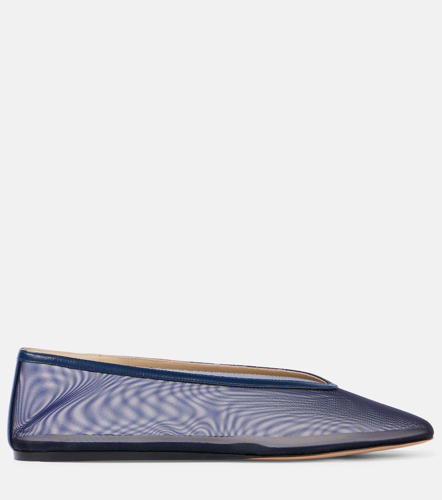 Le Monde Beryl Luna Leather-trimmed Mesh Ballet Flats In Blue