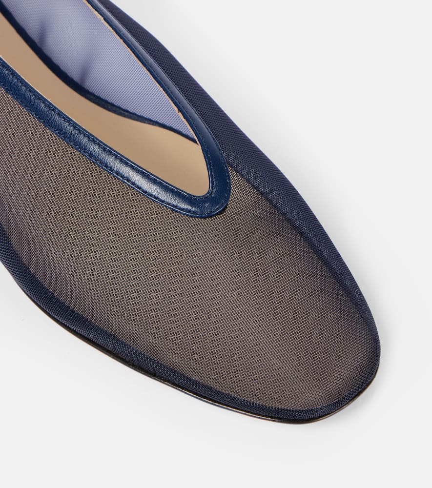 Le Monde Beryl Luna Leather-trimmed Mesh Ballet Flats In Blue