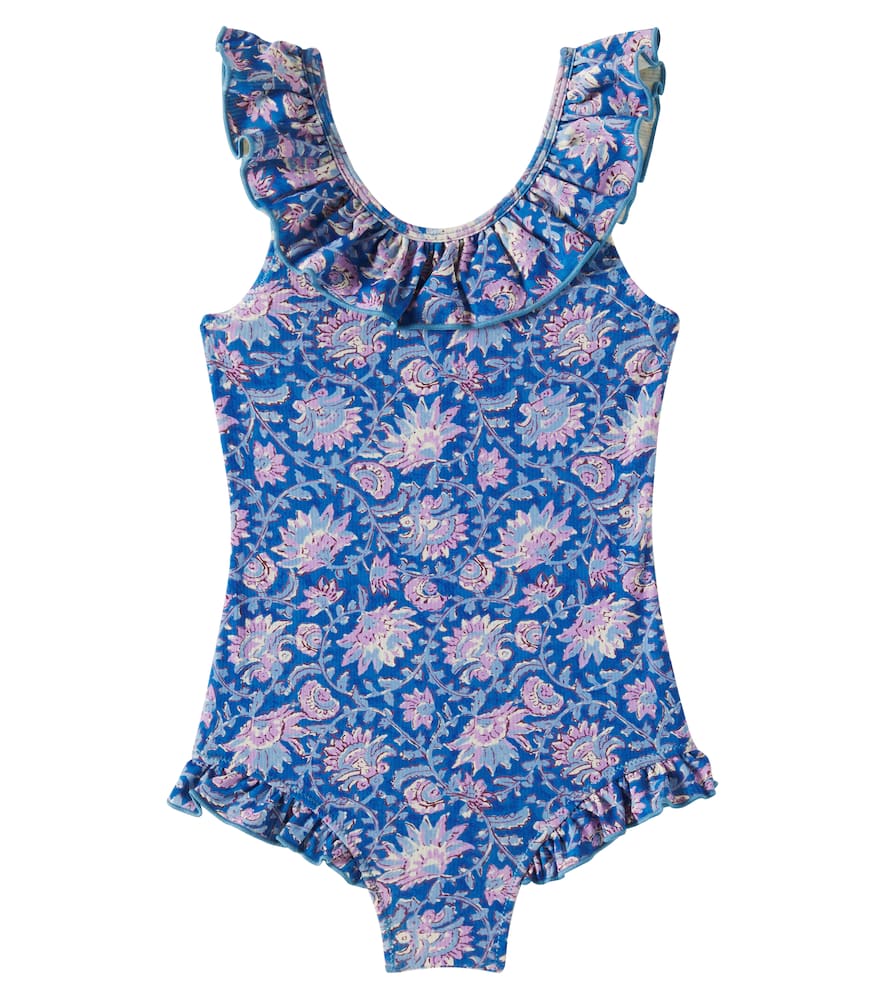 Louise Misha Andrea Printed Ruffled Swimsuit In Blue