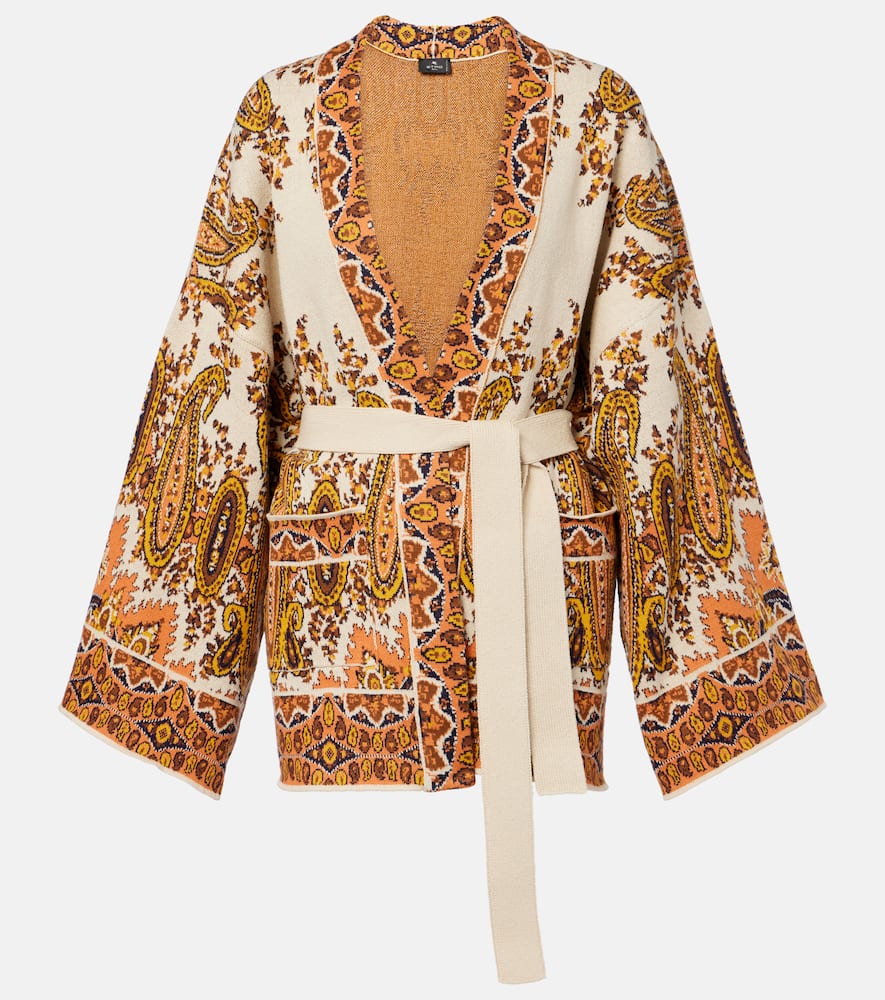 Etro Belted Intarsia Cotton-blend Cardigan In Multi