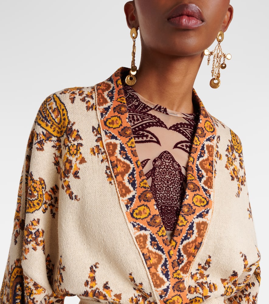 Etro Belted Intarsia Cotton-blend Cardigan In Multi