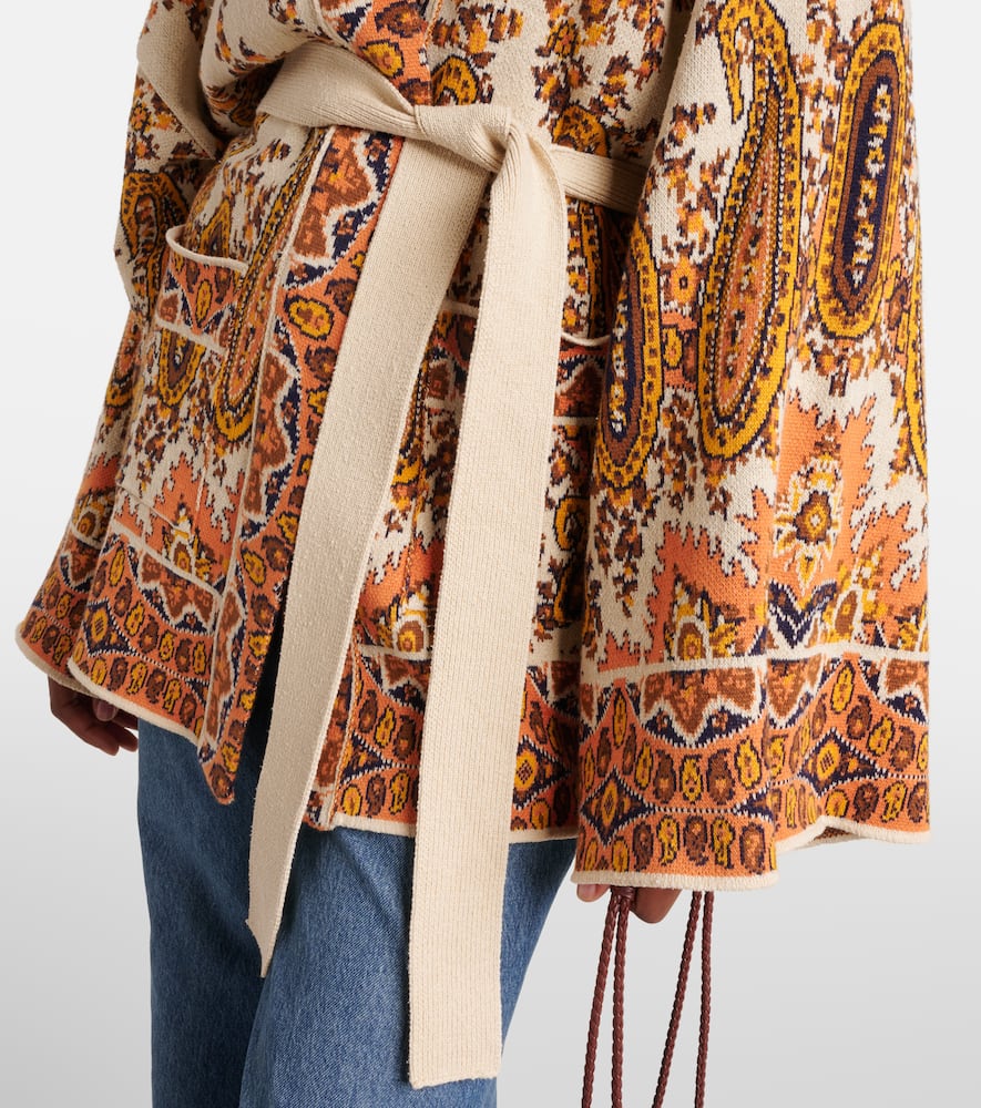 Etro Belted Intarsia Cotton-blend Cardigan In Multi