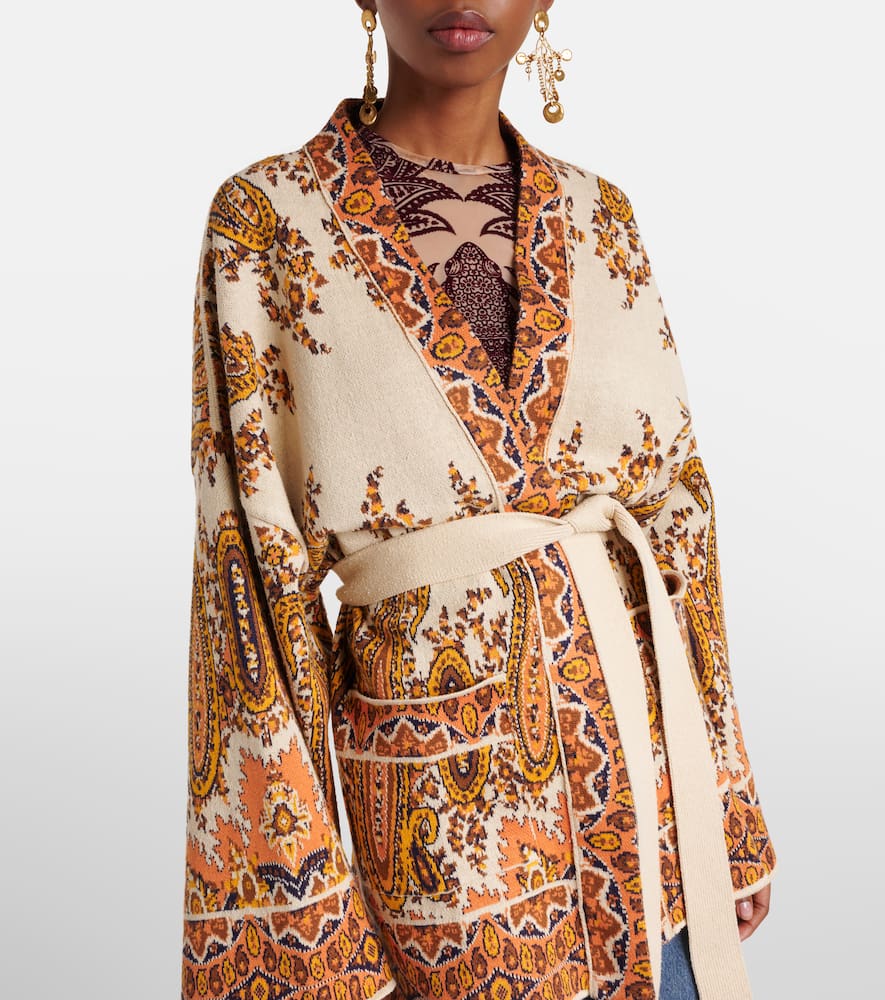 Etro Belted Intarsia Cotton-blend Cardigan In Multi