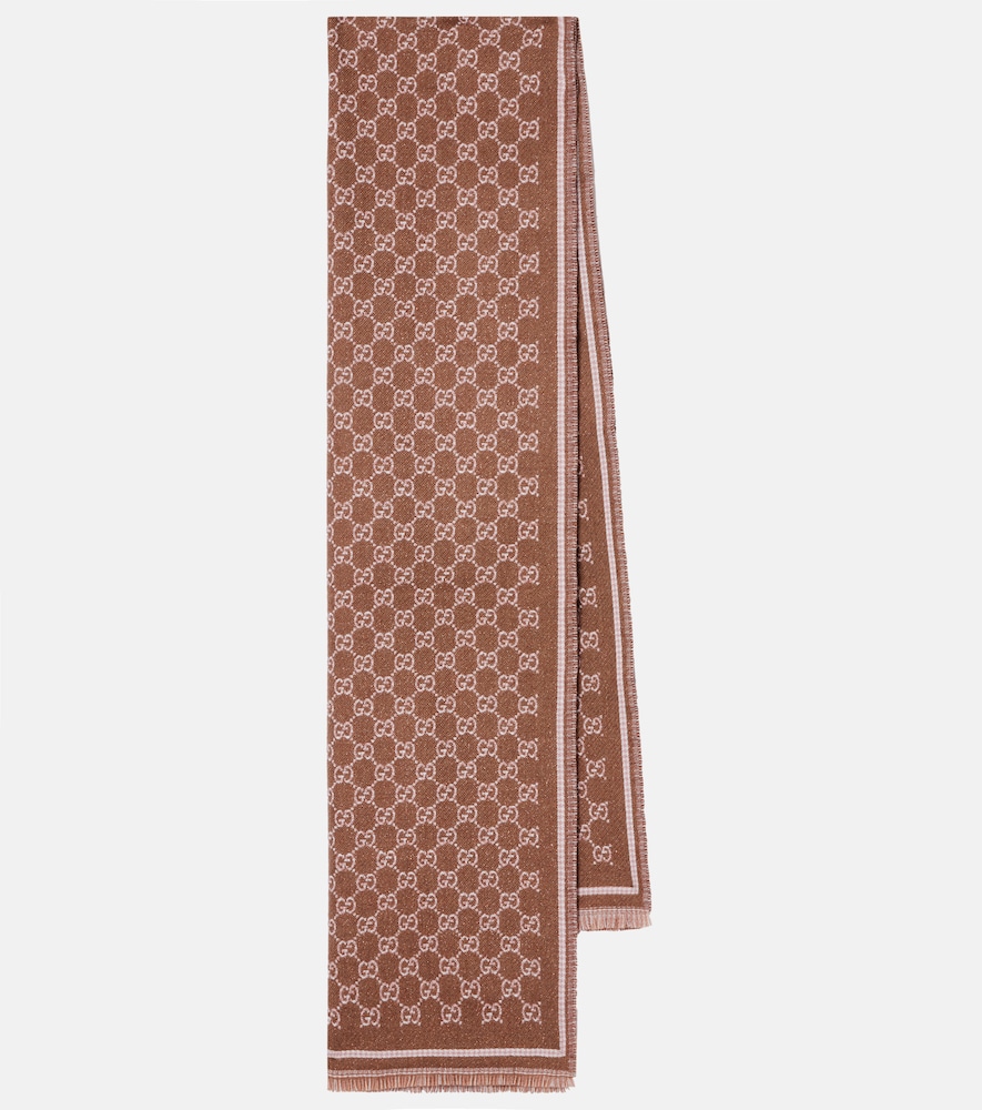 Gucci Women's Brown Gg Wool-Blend Jacquard Scarf
