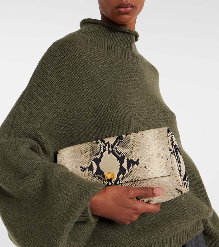 Khaite Audrey Snake-effect Leather Clutch In White