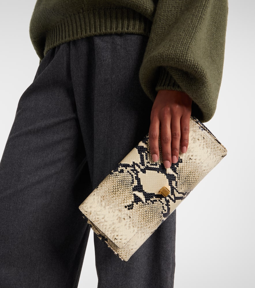 Khaite Audrey Snake-effect Leather Clutch In White