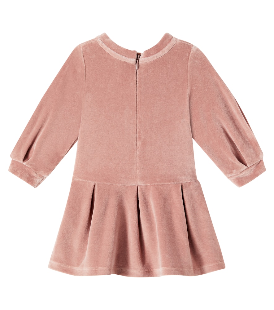 Chloé Logo Cotton Velvet Dress In Pink