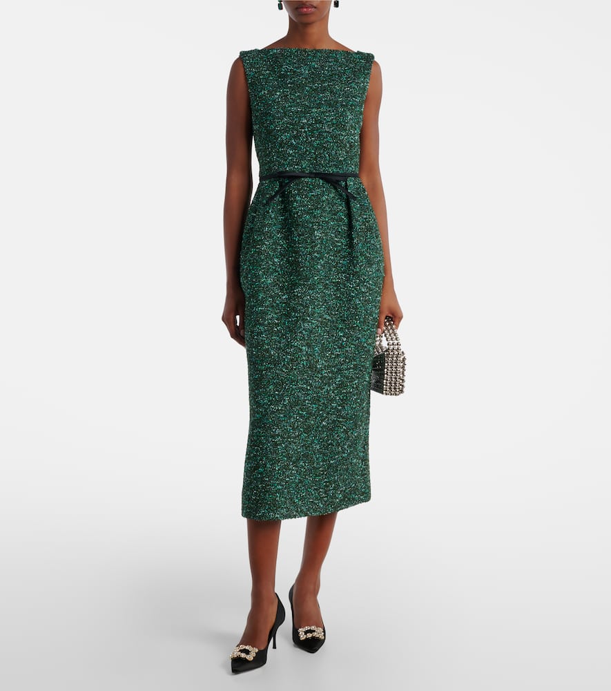 Erdem Tweed Midi Dress In Green