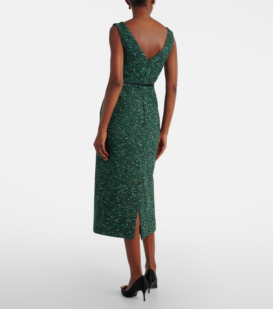 Erdem Tweed Midi Dress In Green