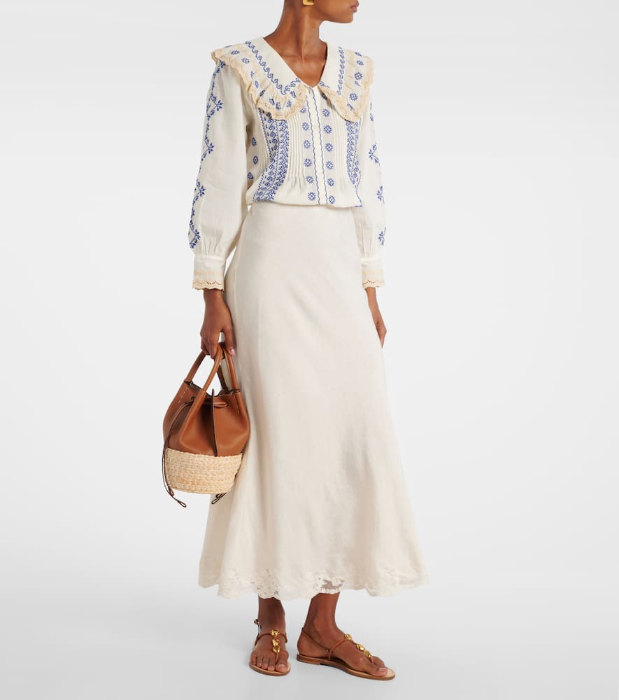 Rixo London Crystal Lace-trimmed Cotton Maxi Skirt In White
