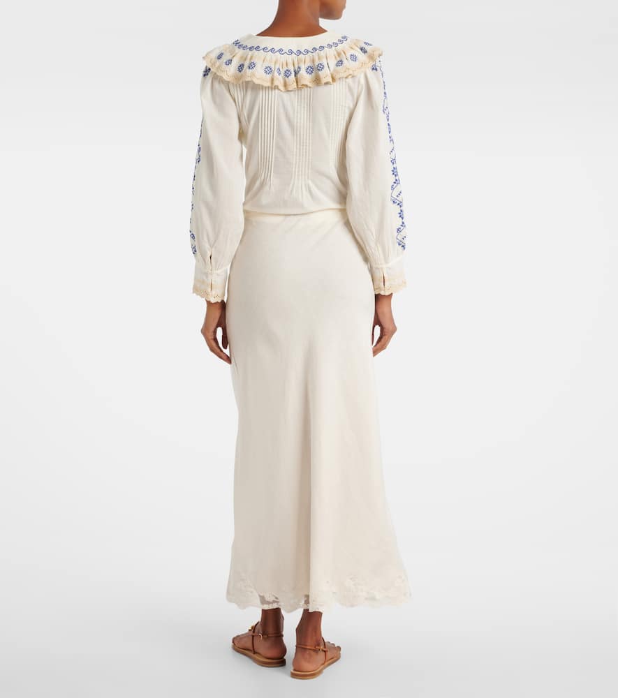 Rixo London Crystal Lace-trimmed Cotton Maxi Skirt In White