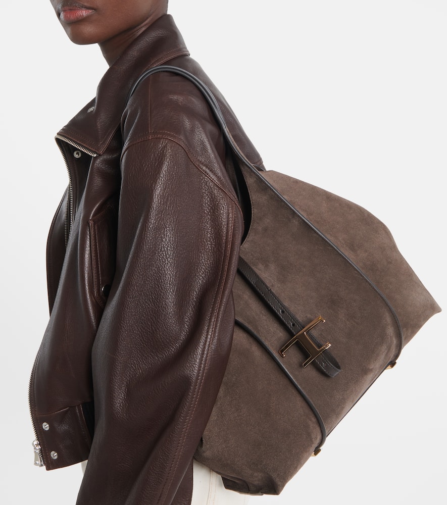 Tod's T Timeless Medium Suede Tote Bag In Brown