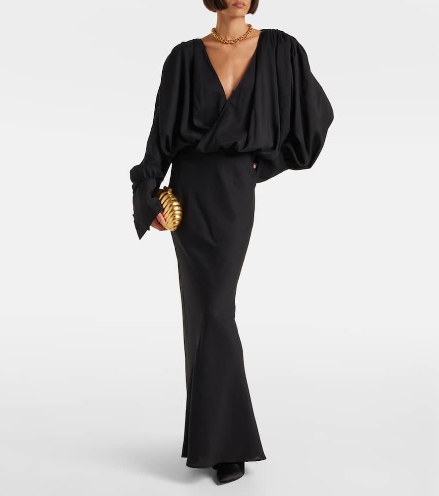 Rotate Birger Christensen Savannah Scarf-detail Chiffon Gown In Black
