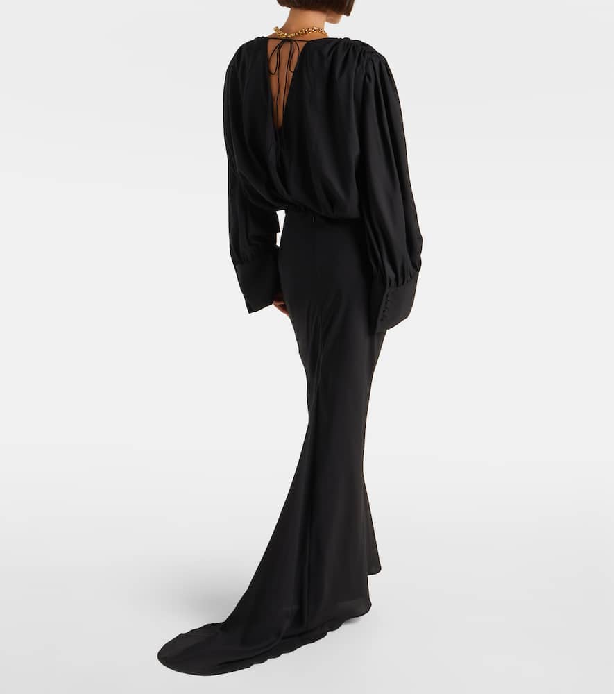 Rotate Birger Christensen Savannah Scarf-detail Chiffon Gown In Black