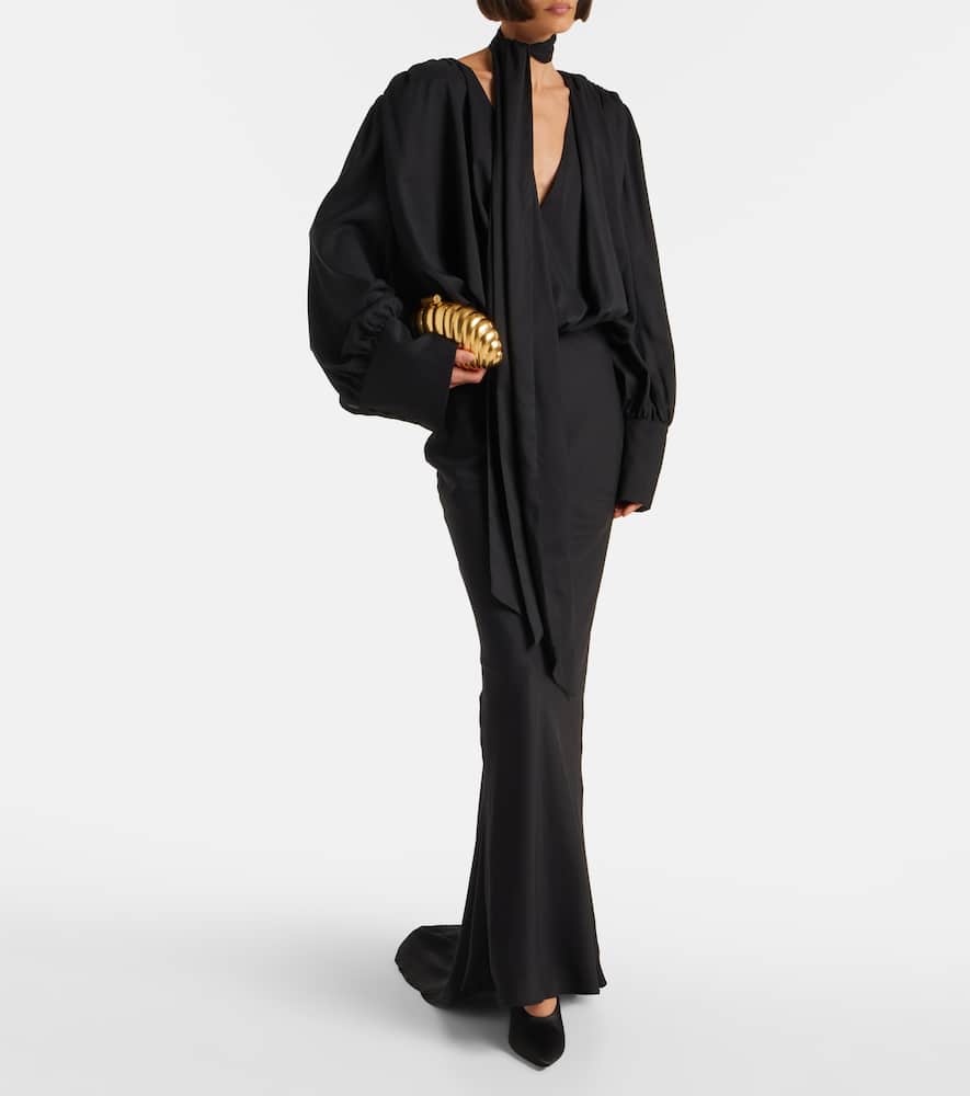 Rotate Birger Christensen Savannah Scarf-detail Chiffon Gown In Black