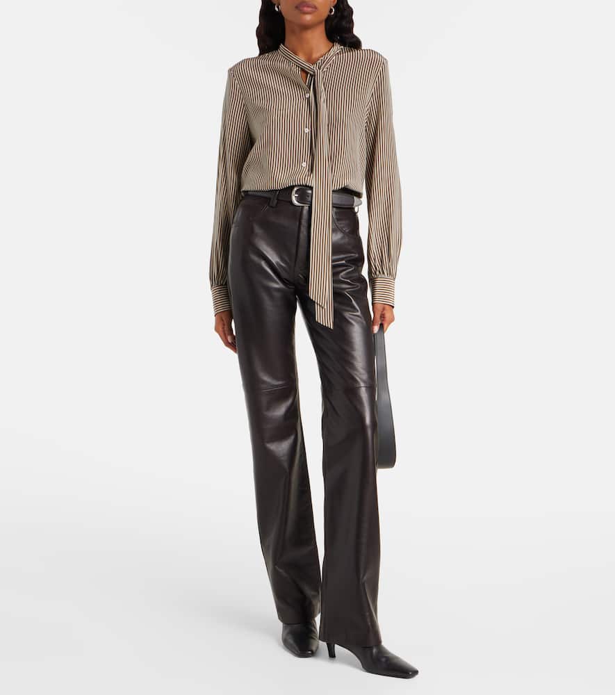 Nili Lotan Leather Bootcut Pants In Black