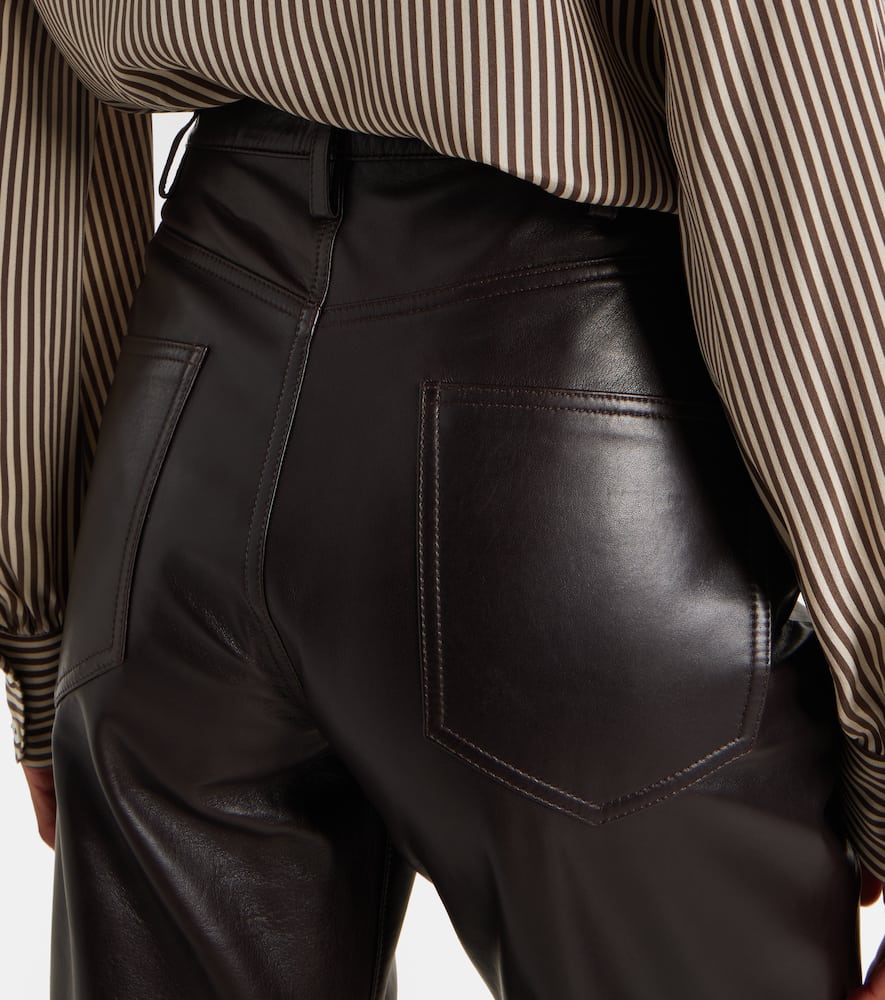 Nili Lotan Leather Bootcut Pants In Black