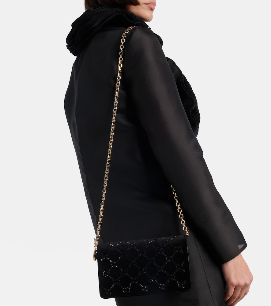 Gucci GG Crystal velvet wallet on chain