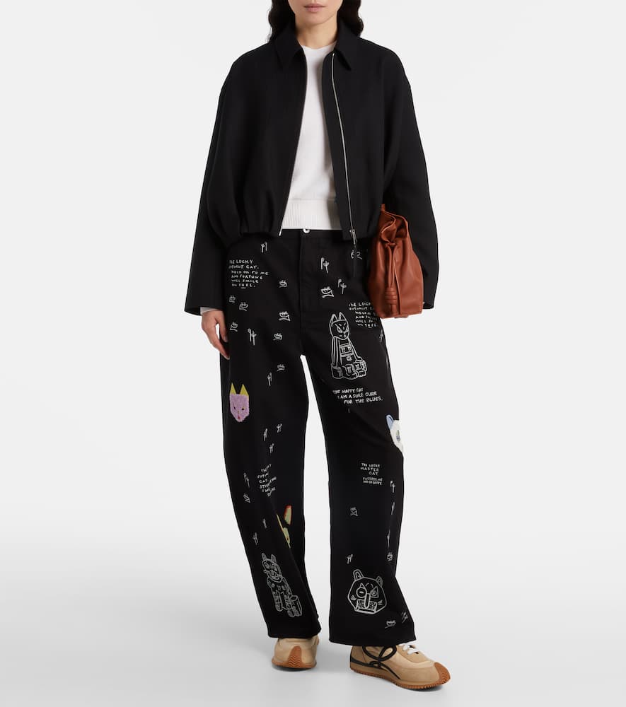 Loewe X Louis Wain Embroidered Wide-leg Jeans In Black