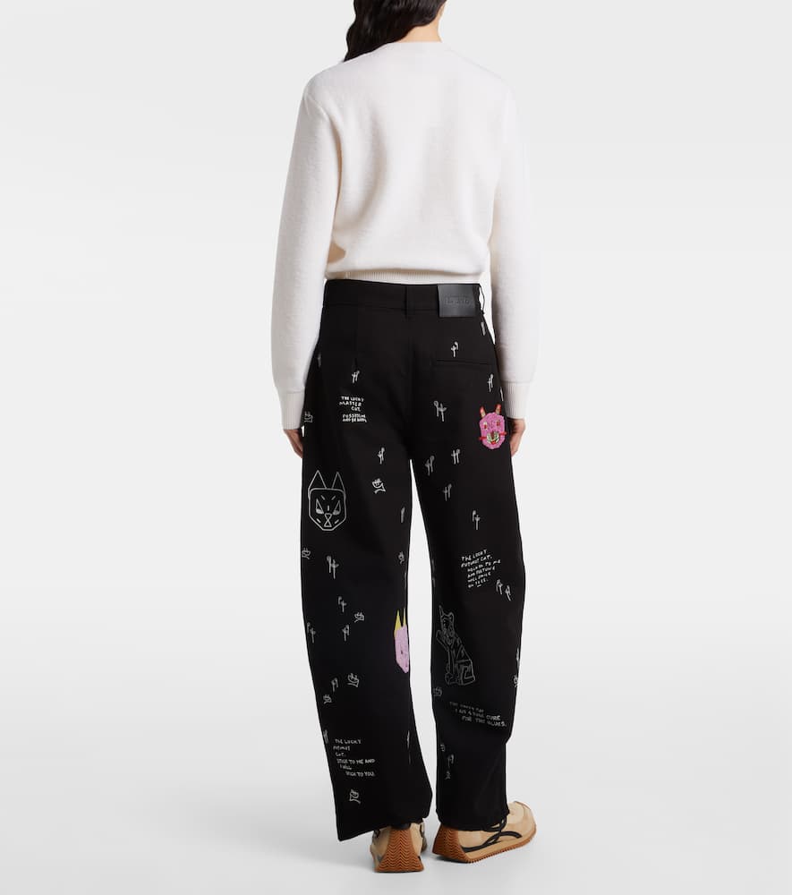 Loewe X Louis Wain Embroidered Wide-leg Jeans In Black