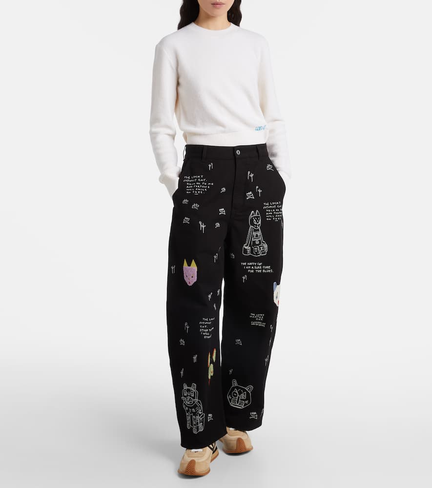 Loewe X Louis Wain Embroidered Wide-leg Jeans In Black