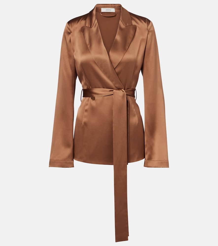 Joseph Archer Double-breasted Silk Satin Blazer In Animal Print