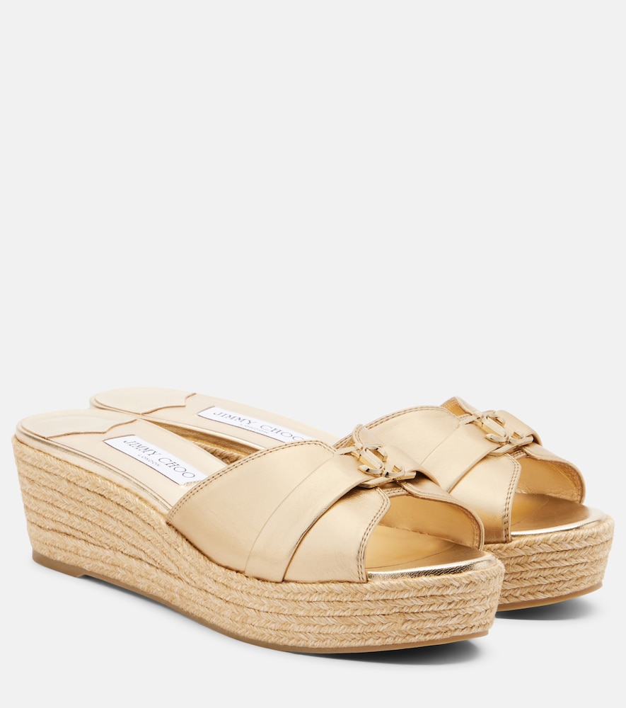 Jimmy Choo Leda metallic leather espadrille wedges