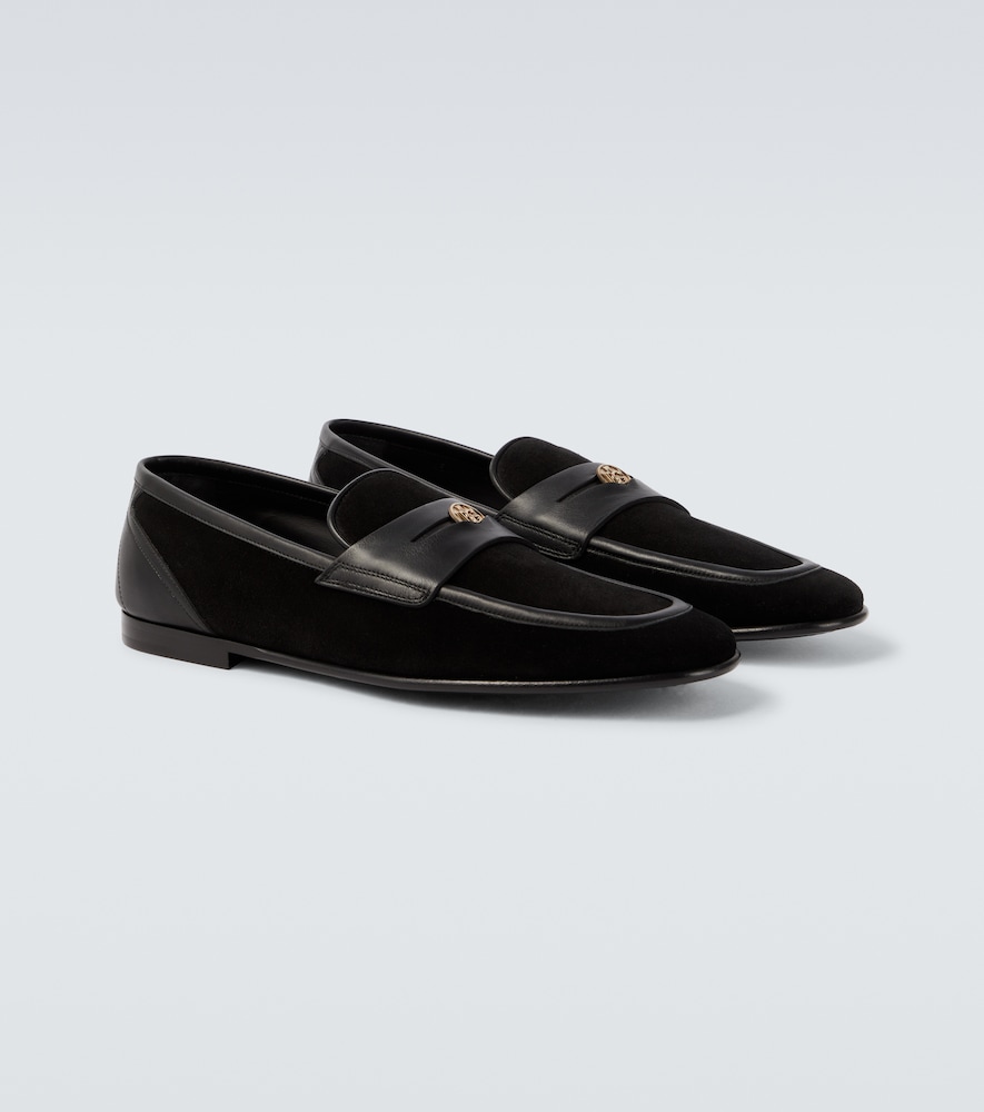 Dolce & Gabbana Ariosto Black Loafers With Metallic Dg Logo Plate On The Front In Leather And Suede Man In Black