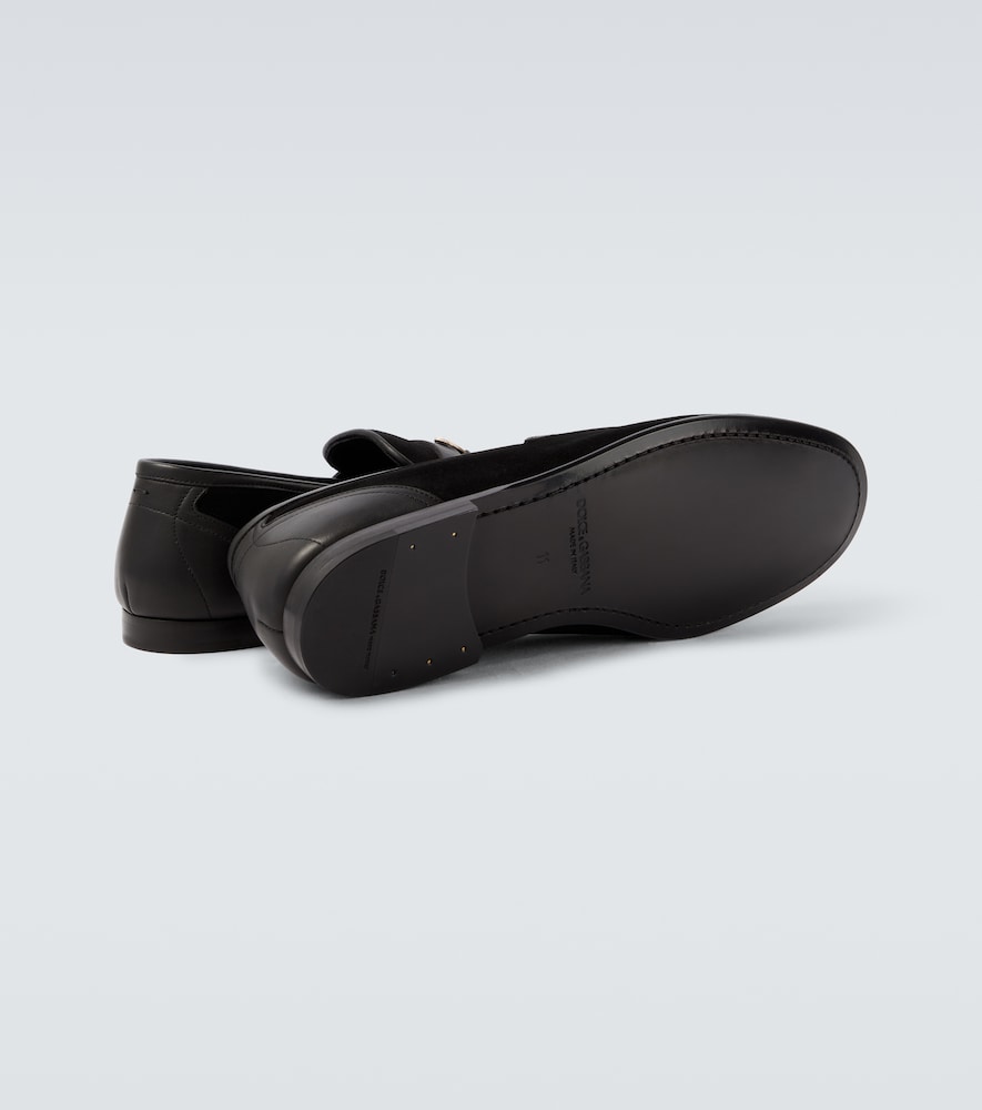 Dolce & Gabbana Ariosto Black Loafers With Metallic Dg Logo Plate On The Front In Leather And Suede Man In Black
