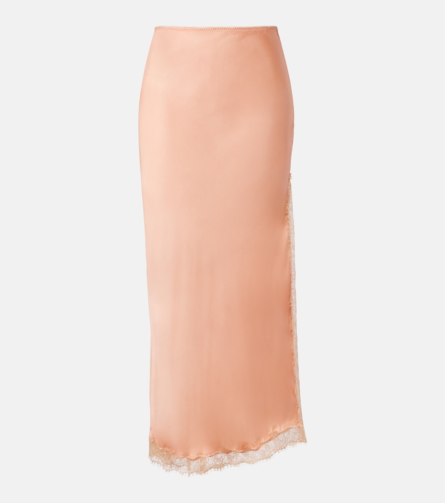 Poupette St Barth Lace-trimmed satin midi skirt