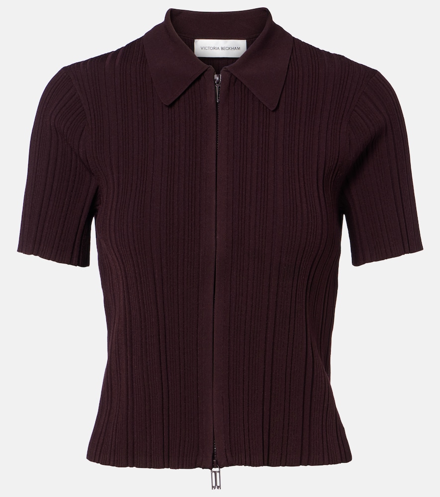 Victoria Beckham Women's Burgundy Ribbed-Knit Zip-Up Top UK Size 12 - Mytheresa