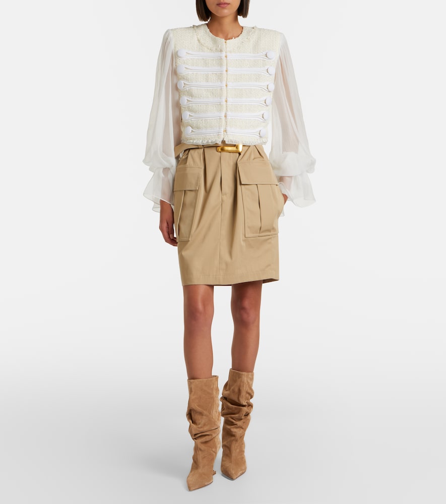 Balmain Balmain Belted Cotton Gabardine Midi Skirt 