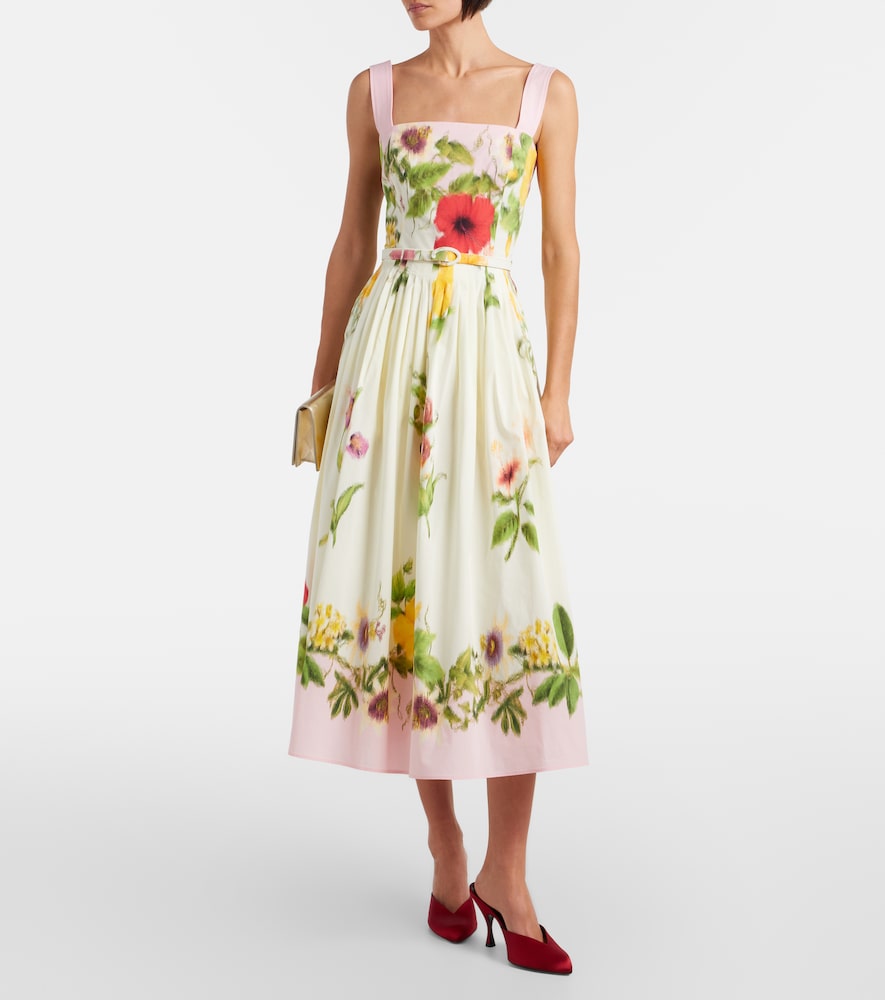 Oscar de la Renta Belted floral cotton-blend poplin midi dress
