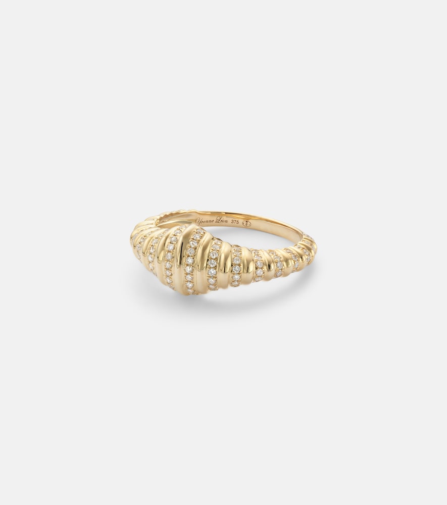 Yvonne Léon Ring Chevalière Nano aus 9kt Gelbgold mit Diamanten