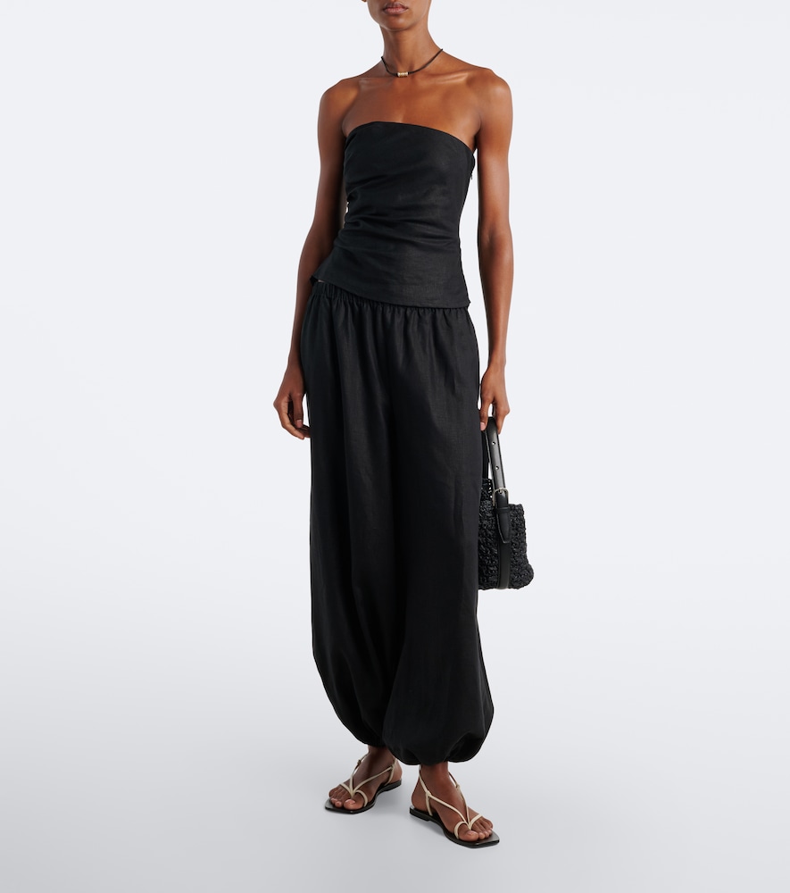 Alzira Shirred Linen Strapless Top