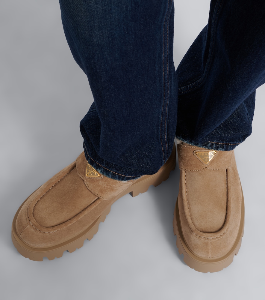 Shearling-Trimmed Suede Platform Ankle Boots