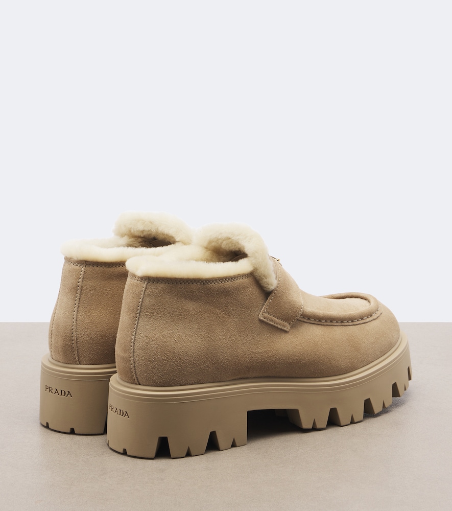 Shearling-Trimmed Suede Platform Ankle Boots