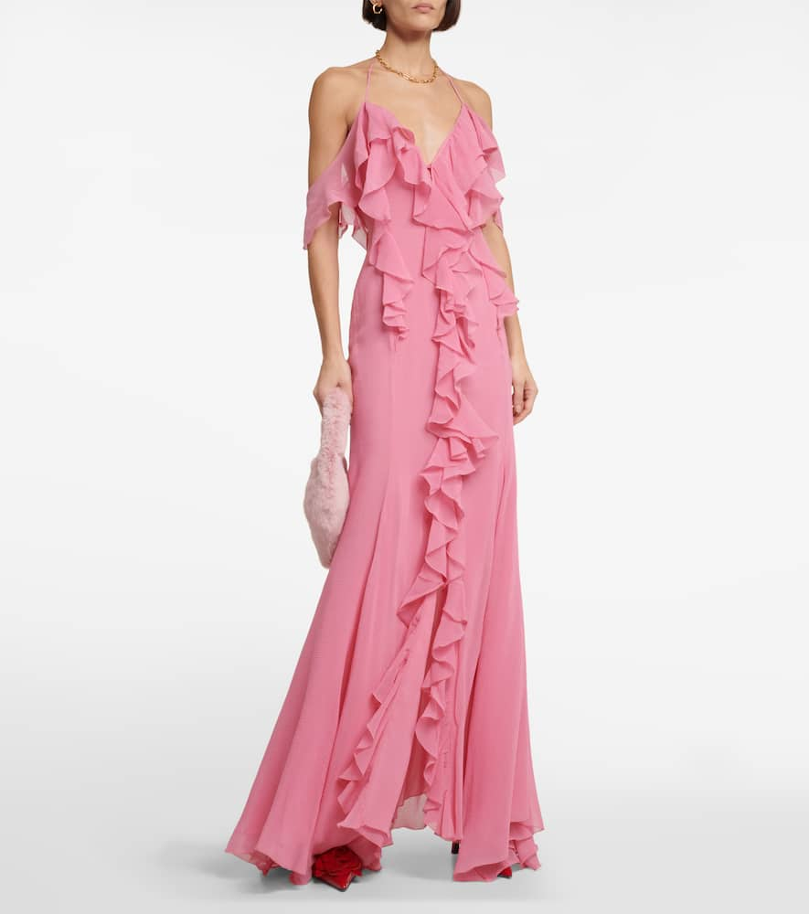 Shop Blumarine Ruffle Cotton And Silk Maxi Dress In Bubblegum