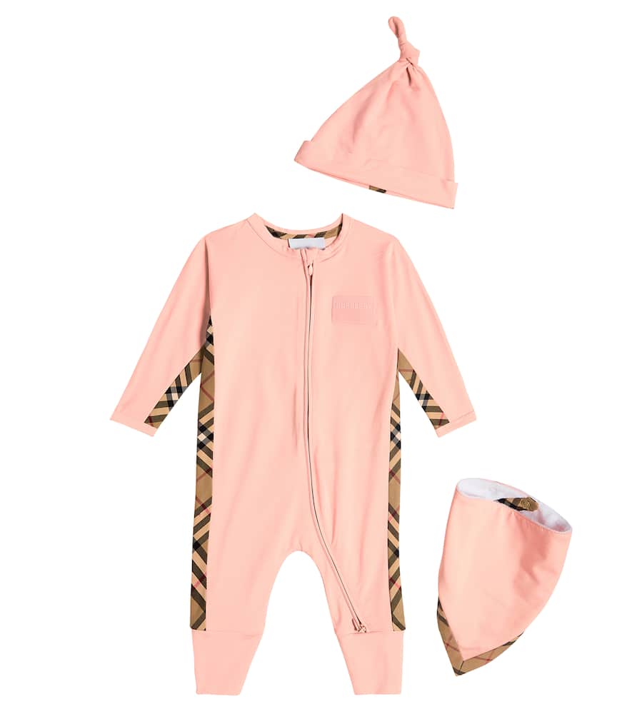 Burberry Kids Baby Burberry Check romper, beanie and bib set