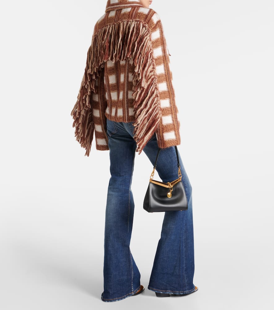 Shop Dorothee Schumacher Dizzy Fringed Checked Jacquard Jacket In Brown