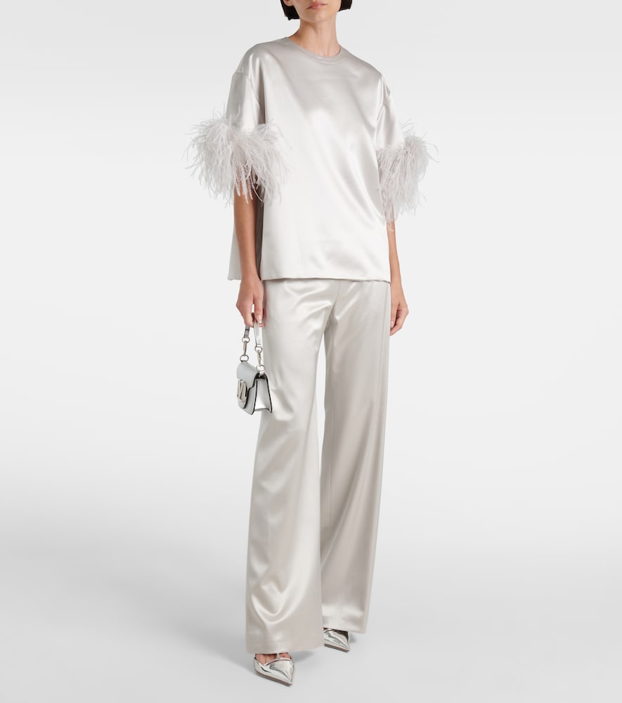 Valentino Feather-trimmed silk satin top