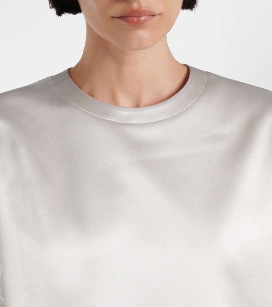  Valentino Valentino Feather-trimmed Silk Satin Top 