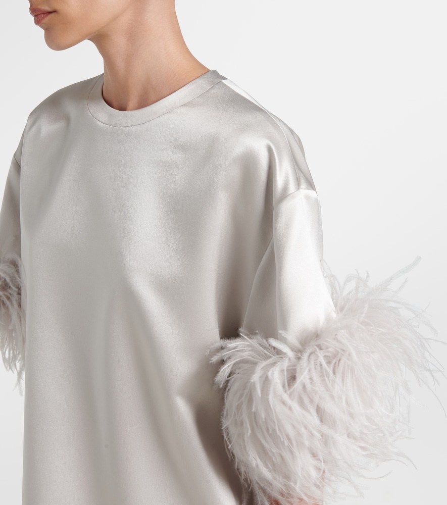  Valentino Valentino Feather-trimmed Silk Satin Top 